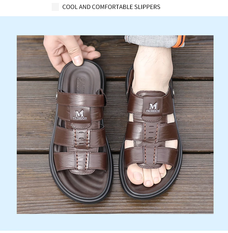 Herren Casual Leder-Strandsandalen Sommer Neue Atmungsaktive Leichte Rutschfeste Weichsohlige Slides für Spaziergänge und Outdoor-Sport – Detail 5