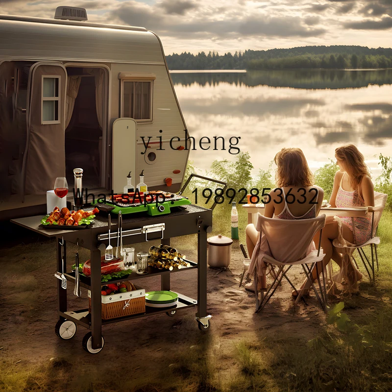 X8  outdoor folding table portable night market stall cart multi-layer wheeled barbecue picnic camping table