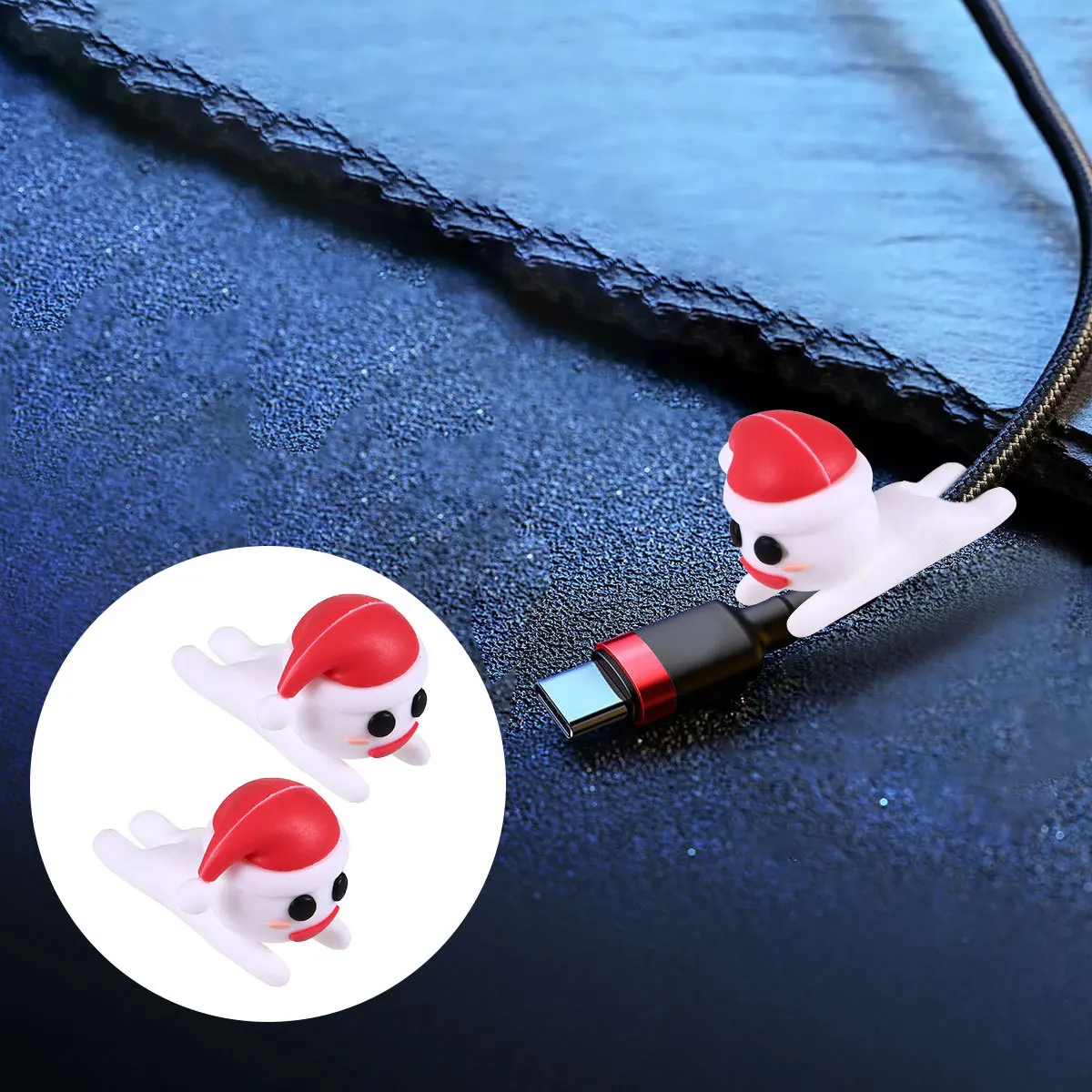 

5Pcs Christmas Cable Protector Snowman Design Silicone USB Cable Saver for Data Line Organizer Portable Charging Cord Clip