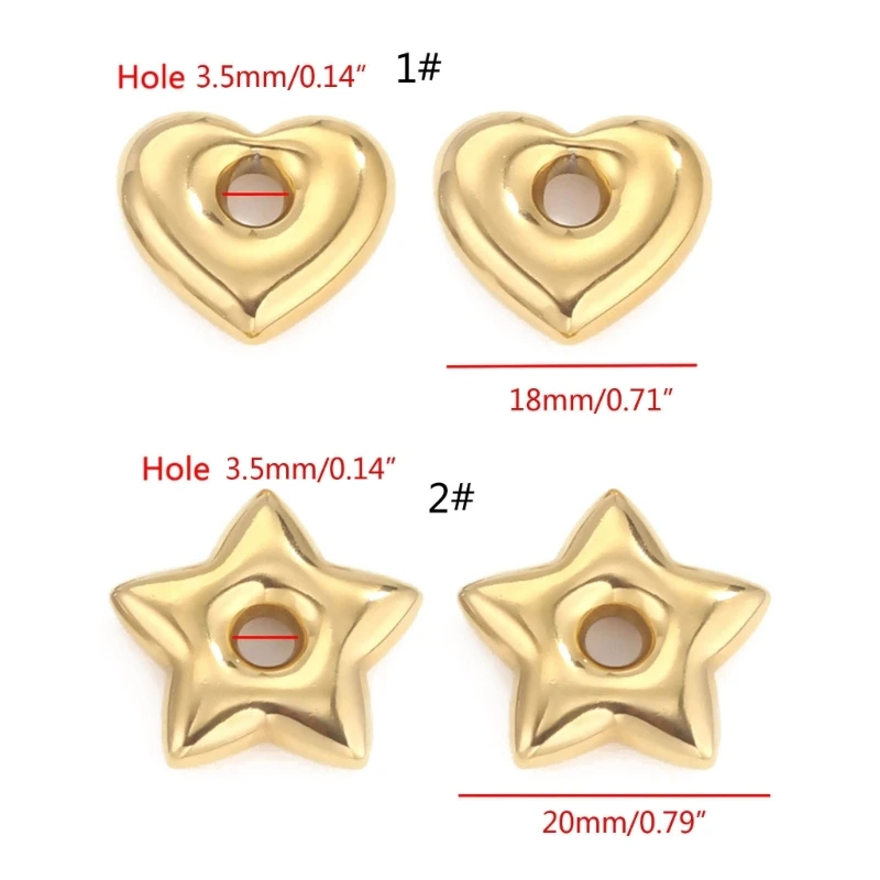 E15E Stainless Steel Heart Star Bead Gold Silver Color Spacer Beads for Jewelry DIY