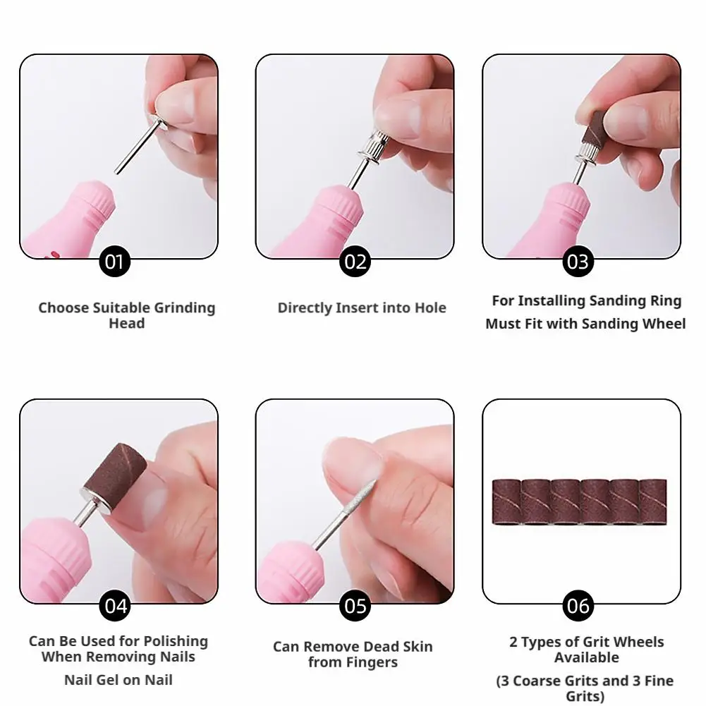 Portable Electric Nail Drill Machine Professional Nail File Kit with 6 Bits Sanding Bands Acrylic Gel Polish Remover Pen view 5