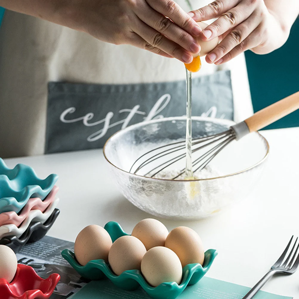 

2Pcs Kitchen Egg Tray Ceramic 6 Compartment Holder Stackable Freshness Preserver for Refrigerator Storage Solution