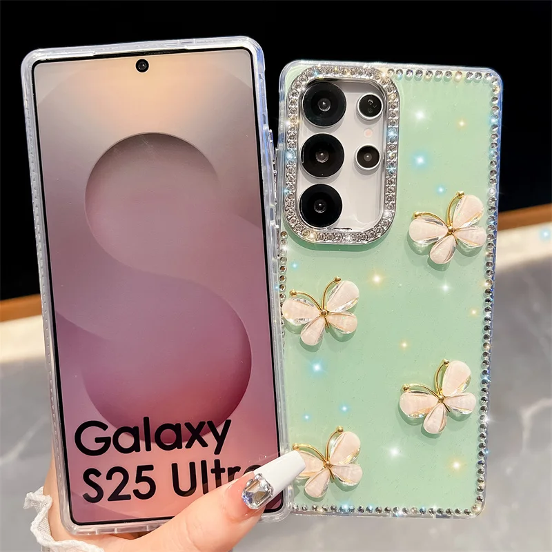 Diamantrahmen Schmetterling Glitzer klare Handyhülle für Samsung Galaxy S23 Ultra S24 S25FE Plus A07 A17 A16 A26 A36 A56 A15 A35 A55