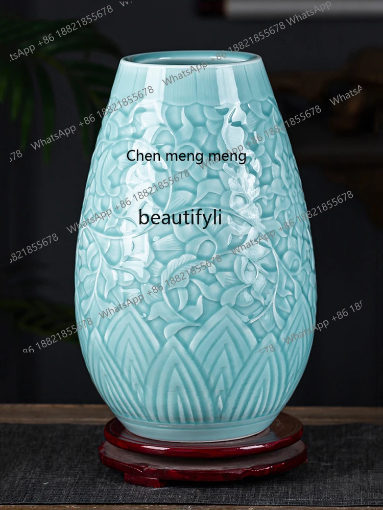 Jingdezhen Ceramic Vase Rich Bamboo Flower Arrangement Living Room Ornaments High-end Chinese Entrance Decoration
