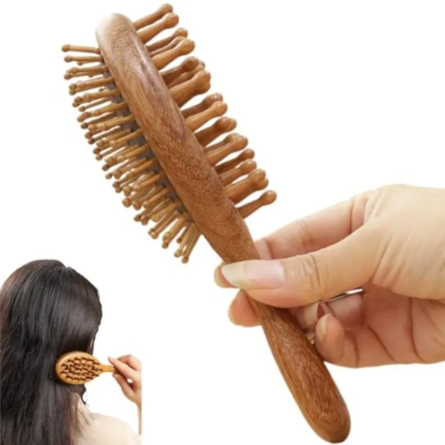 

Sandalwood Scalp Massage Comb with Long Handle, Double-Sided Wooden Hair Cushion Brush, Wide Tooth Detangling Brush for Hair Gr