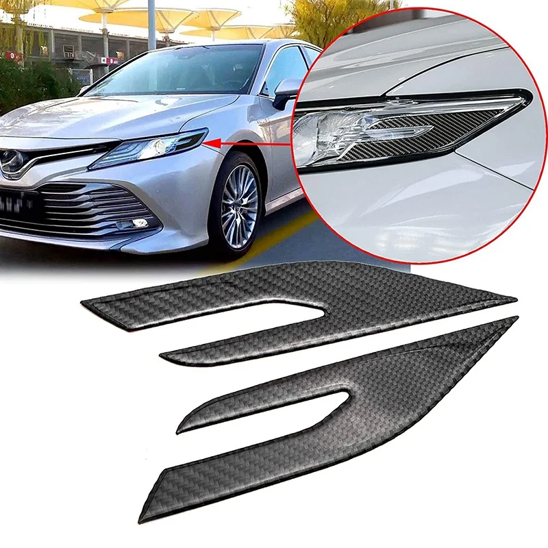 WO-Carbon Fiber For Toyota Camry 2018 2019 2020 Accessories Front Headlight Eyebrow Eye Edge Frame Decoration Cover Trim