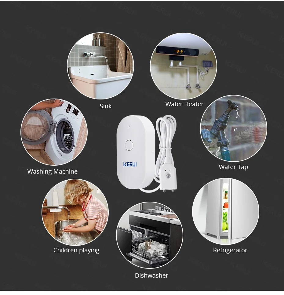 KERUI WiFi Watersensor Smart Home Keuken Waterlekdetector Tuya APP Monitoring van lekken Telefoonmelding Beveiligingsalarm