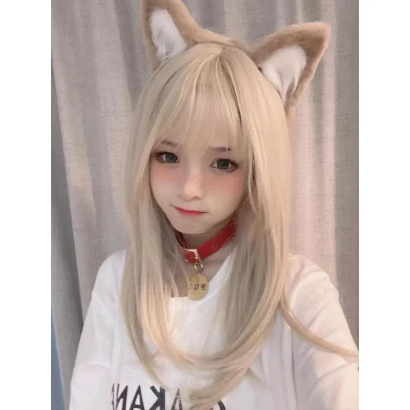 40Hara kinako Cat Girl pet kitty Osakana cosplay costume cat ear wig collar long yellow heat resistant synthetic hair wigs cap