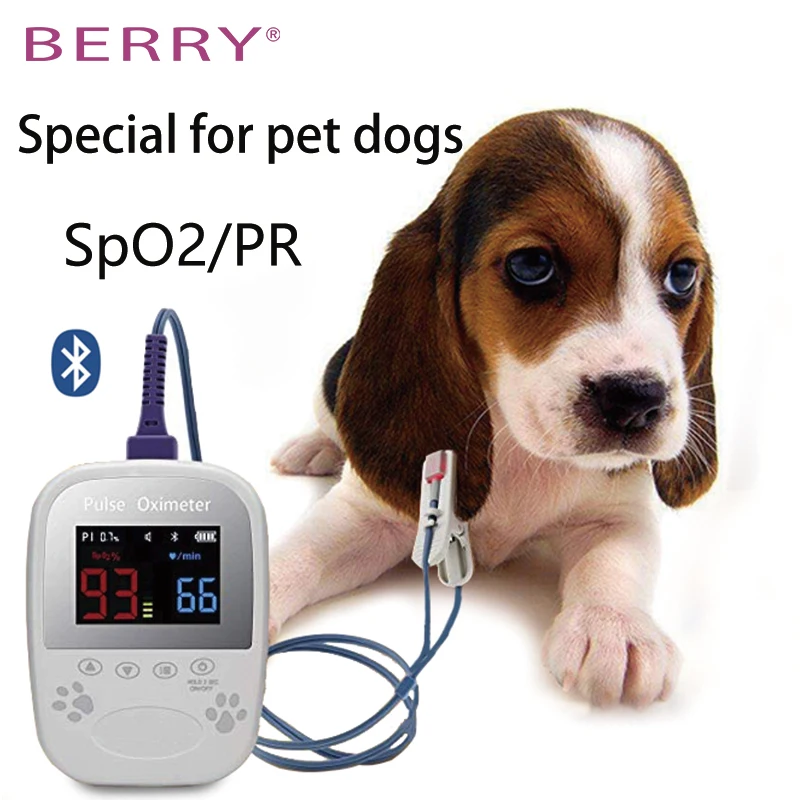 

BERRY Household Bluetooth Pet Dog Digital Display Oximeter Spo2 Pulse Rate Probe Health Monitoring Care Automatic Buzzer Alarm