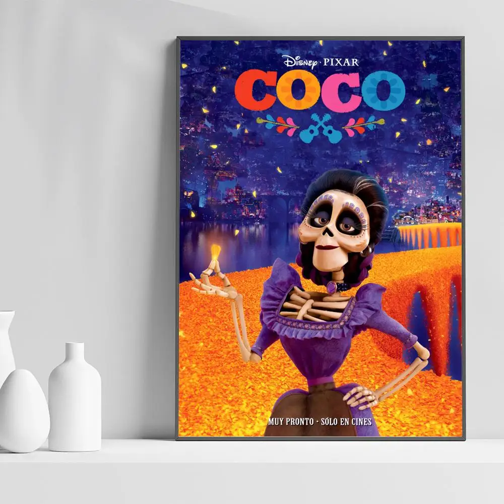 1PC  Animated Movies Print Poster Paper Waterproof HD Sticker Disney Coco Bedroom Entrance Home Living Room Bar Wall Decoration