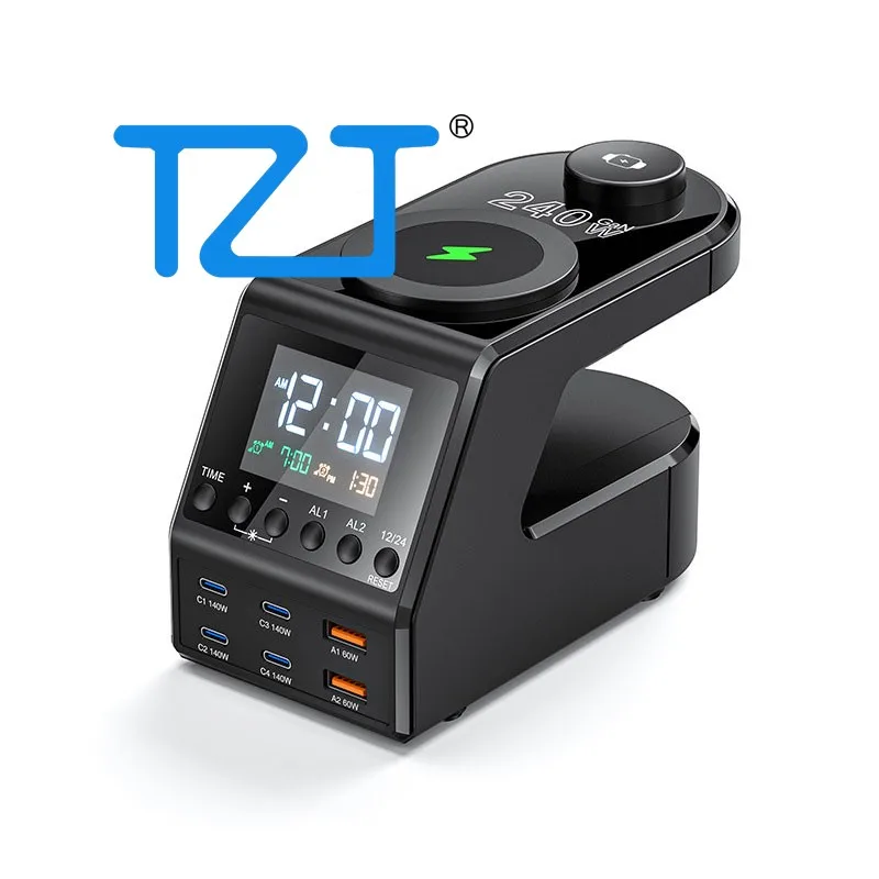 

TZT 9-in-1 240W Fast Wireless Charger + Alarm Clock - Compatible with Phones Tablets Laptops and Watches