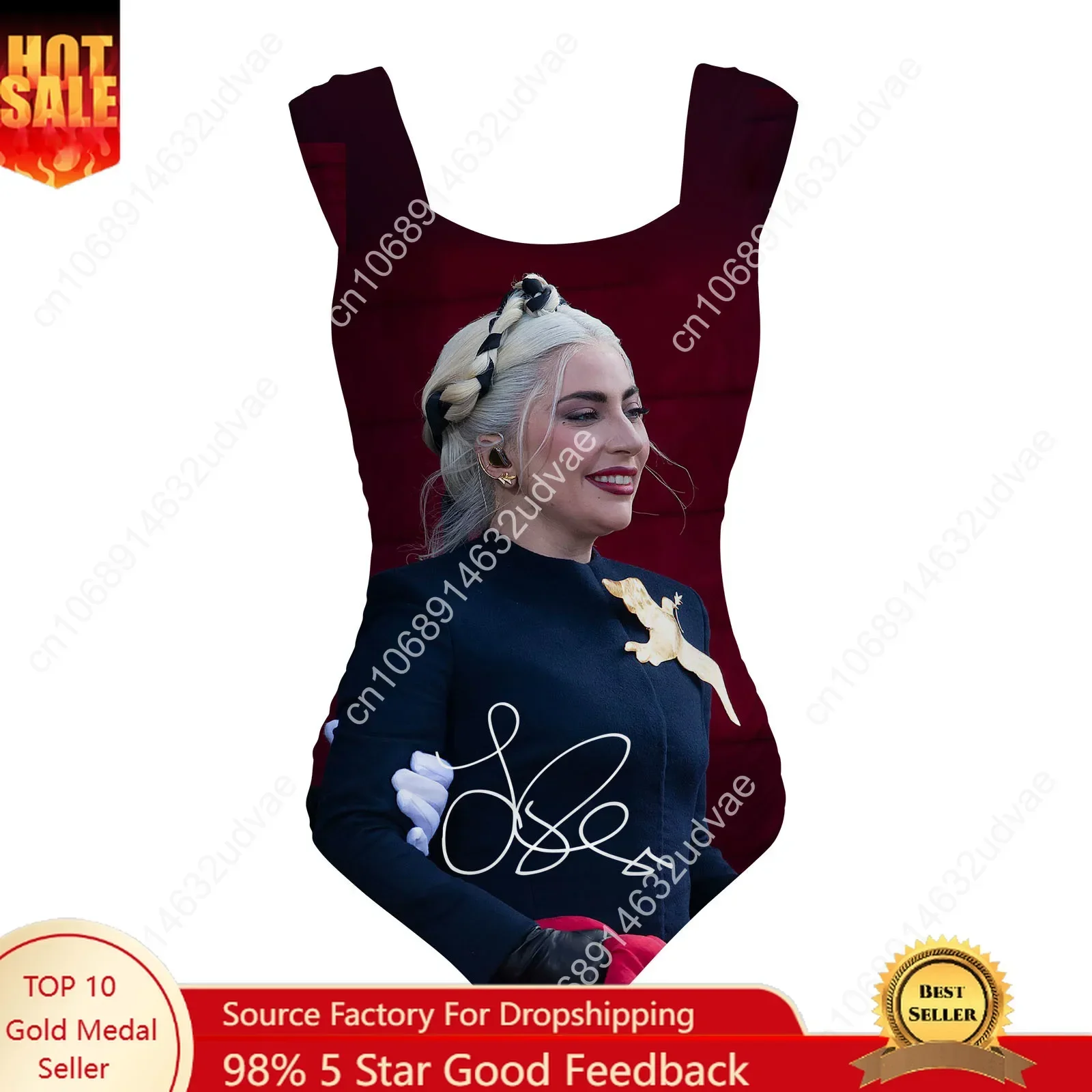 Lady Gaga  Swimsuit Wide Strap Women Bathing Suits Personalized Swimwear Pool Party Sexy Bikini Customize Beachwear