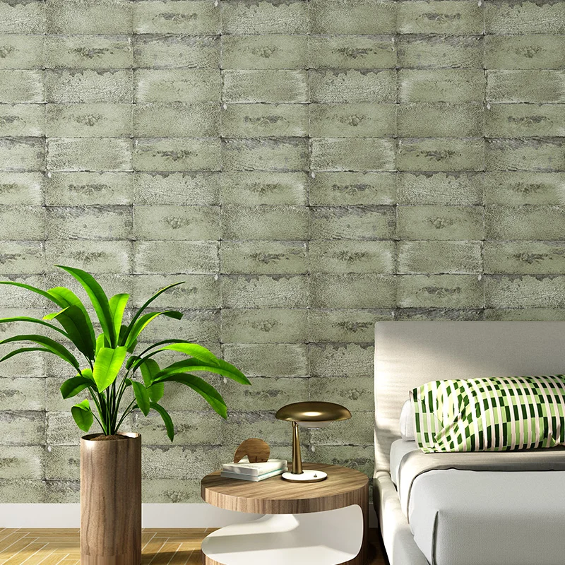 

Rustic Vintage 3D Faux Bricks Wallpaper Roll PVC Retro Industrial Loft Floral Brick Wall Paper Green Brown Gray Waterproof