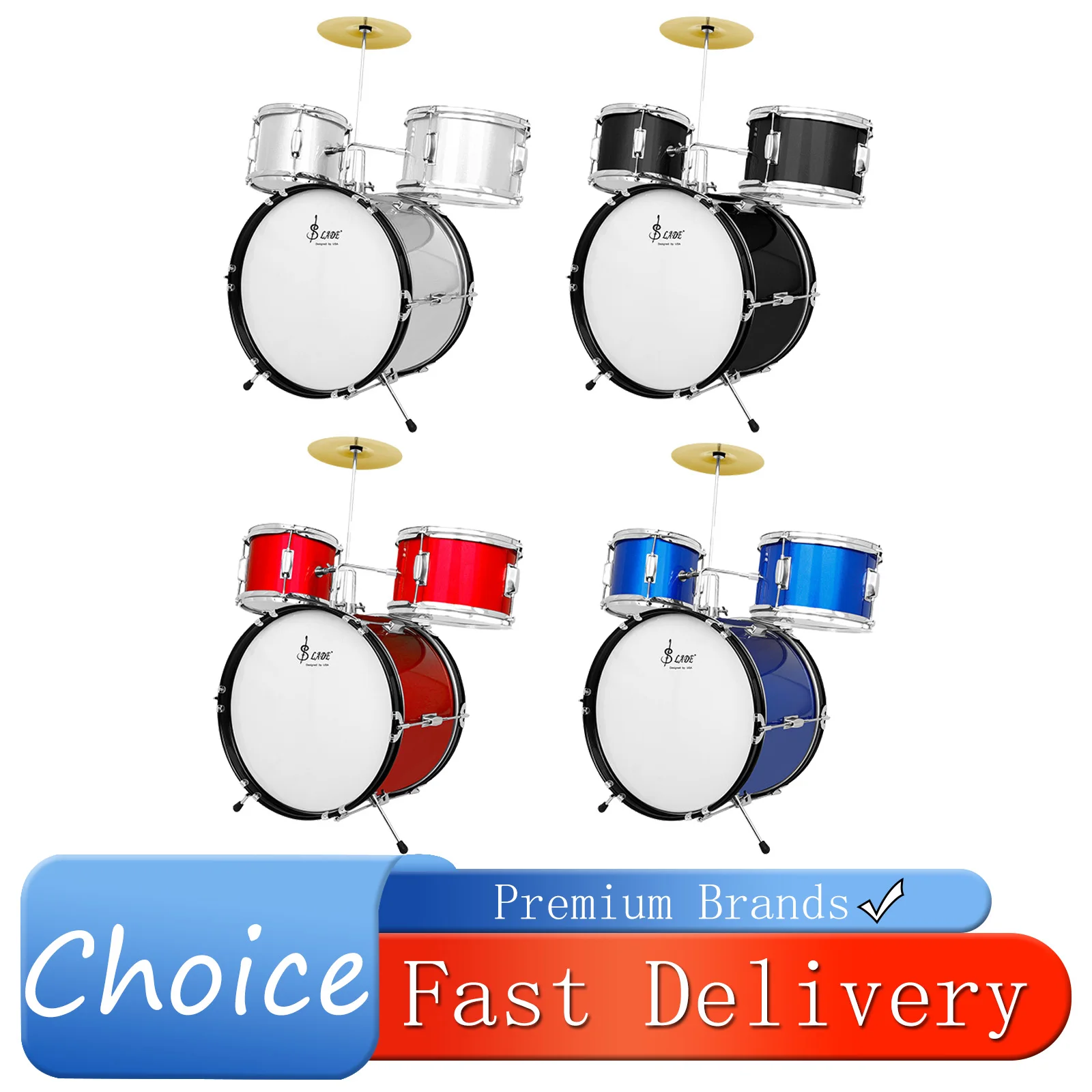 SLADE Drum Set for Kids 3-Piece Jazz Drum Kit for Beginners Adjustable Holder Cymbal Pedal Drumsticks Percussion Instrument