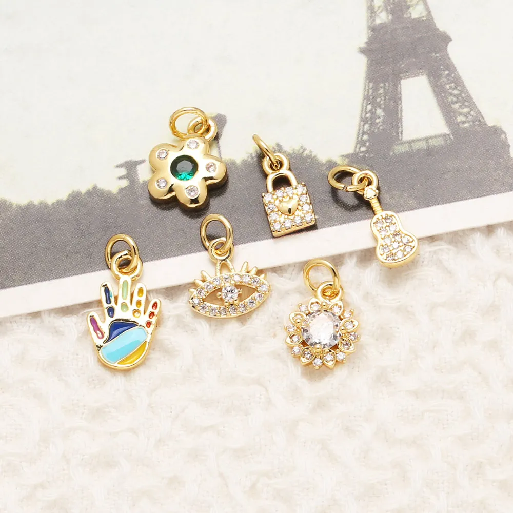 OCESRIO White Crystal Small Lock Guitar Charms for Bracelet Copper Evil Eye Keychain Purse Charm Jewelry Making Supplies chma507