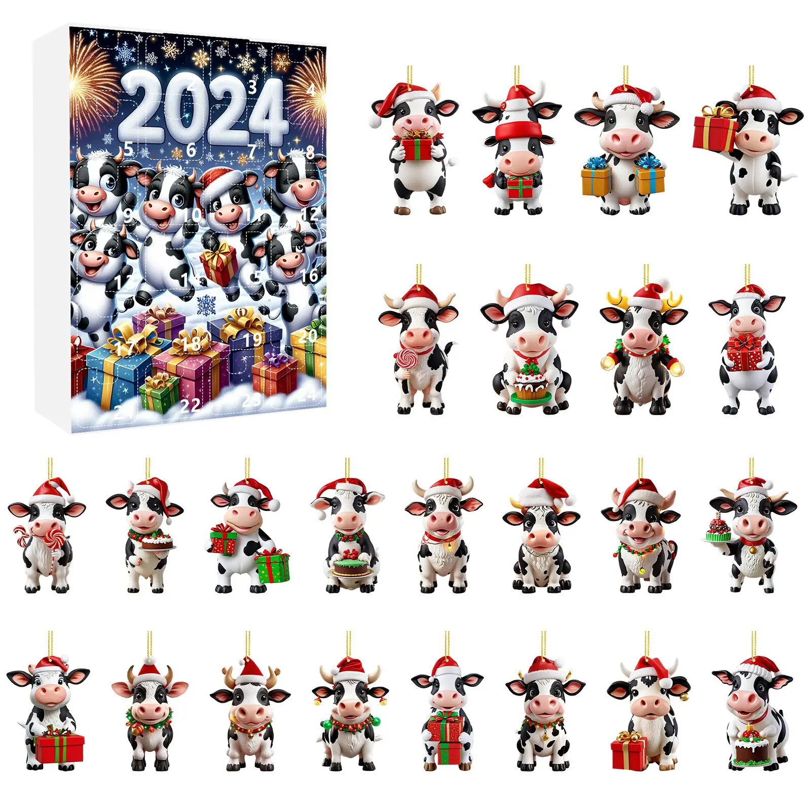 

Christmas Countdown Advent Calendar Cow Ornament Calendar 2024 Cartoon Festival Supplies Funny Wall Decoration for Holiday Part