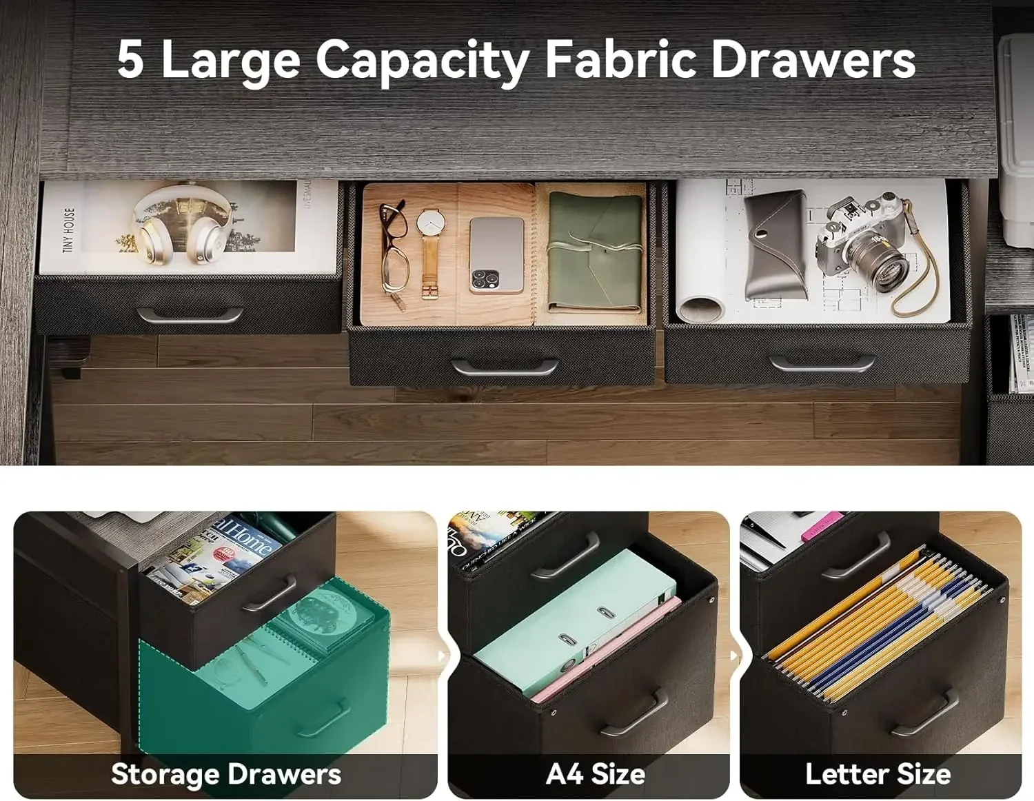 79 inch L Shaped Desk with File Drawers, Reversible L Shaped Gaming Desk with Power Outlets & LED Lights, Computer Desk