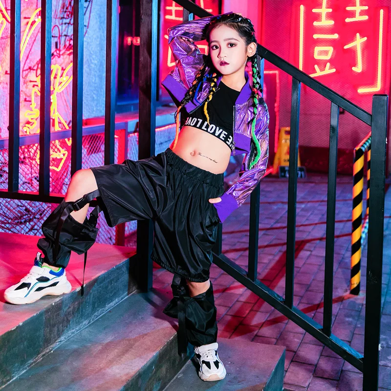 2023 Girls Jazz Dance Costume Hip Hop Performance Clothes Crop Tops Vest Pants Kids Kpop Concert Stage Outfit Rave Wear BL10040