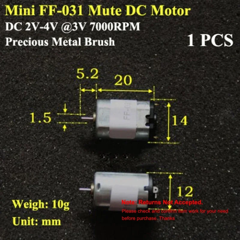 DC 2V-4V 3V 7000RPM FF-031 Micro Mini 12mm*14mm DC Motor 1.5mm Shaft Precious Brush Motor Toy