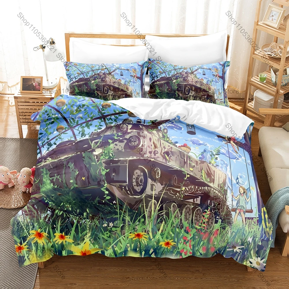 Personality Anime Military Tank Design New Bedding Set Duvet Cover Set Bedroom Decor for Boys Men Fans Single Twin Full Queen Si