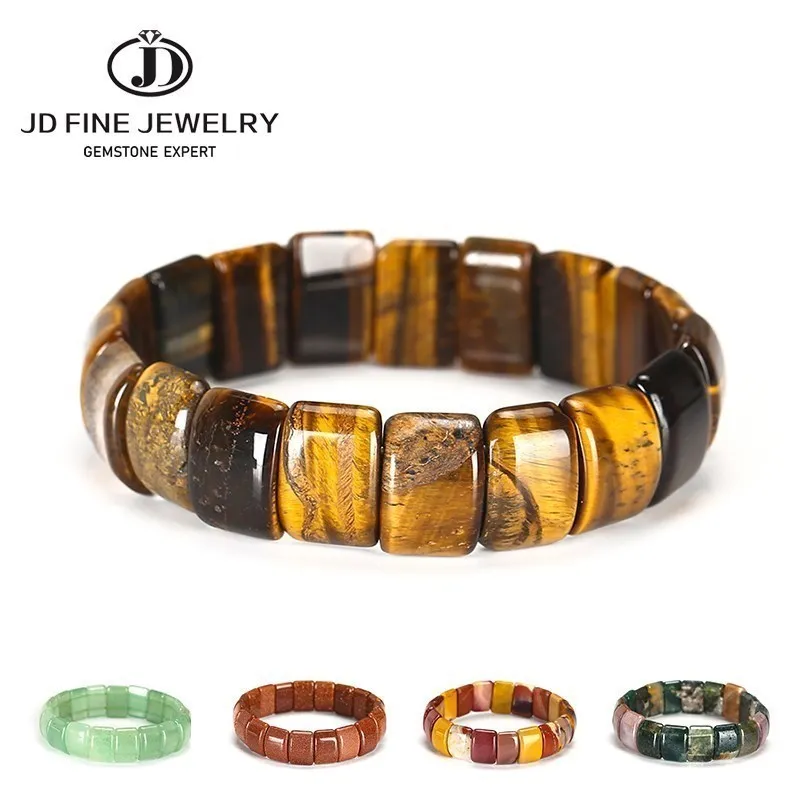 JD Natural Stone Colorful Tiger Eyes Beads Bangles Men Women Bracelets Handmade Crystal Jasper Energy Jewelry For Summer Gifts