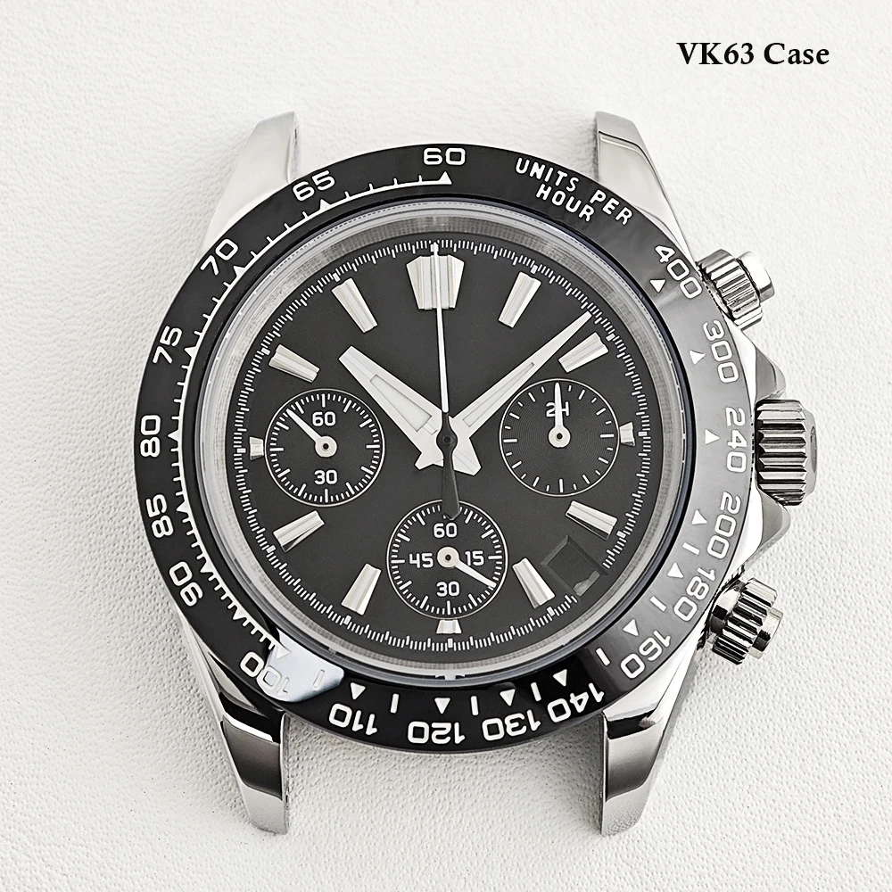 

VK63 39mm Watch Case 29.5mm Dial Waterproof Stainless Steel Sapphire Chronography for VK63 29.5mm Dial movement Watch parts