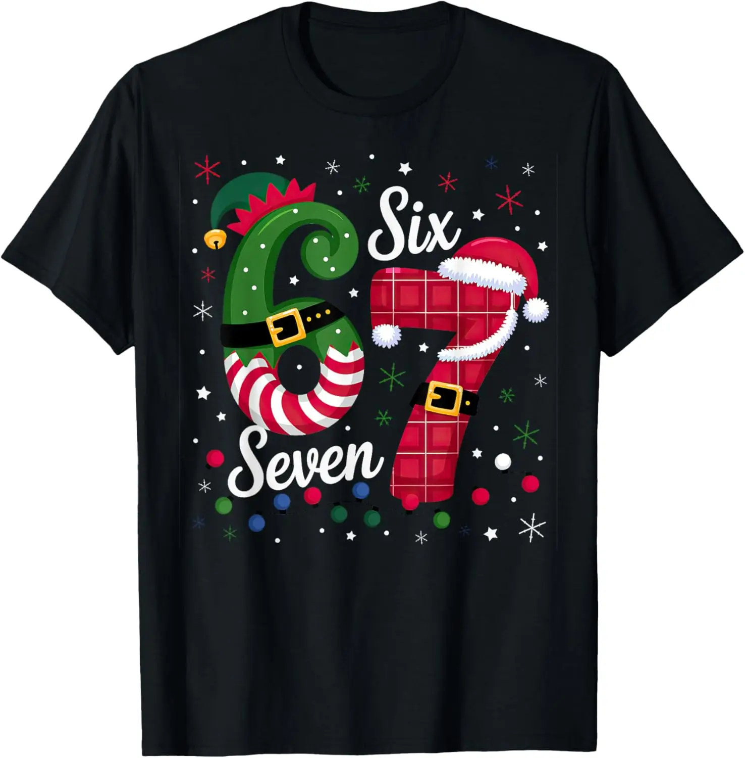 67 Six Seven Christmas Xmas T-Shirt Summer Short-Sleeved Breathable Sweat-Wicking Versatile Fashion T-Shirt For Back-To-School