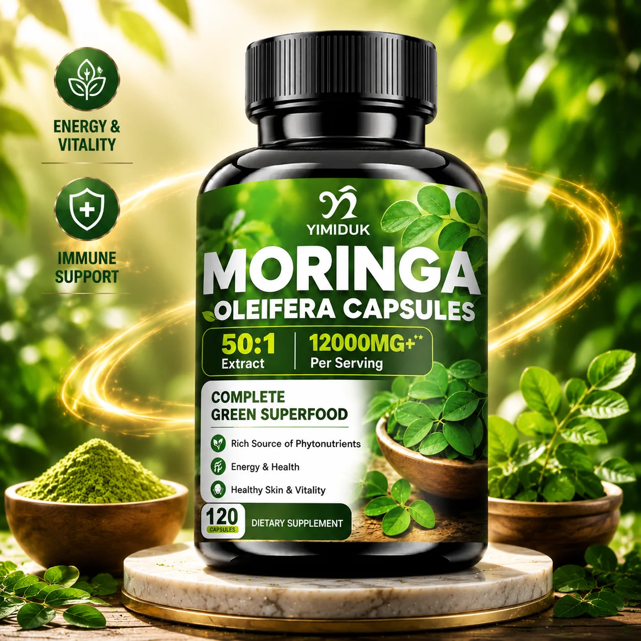 Moringa Leaf Powder - Organische Moringa-bladcapsules, met Curcumine & Piperine,