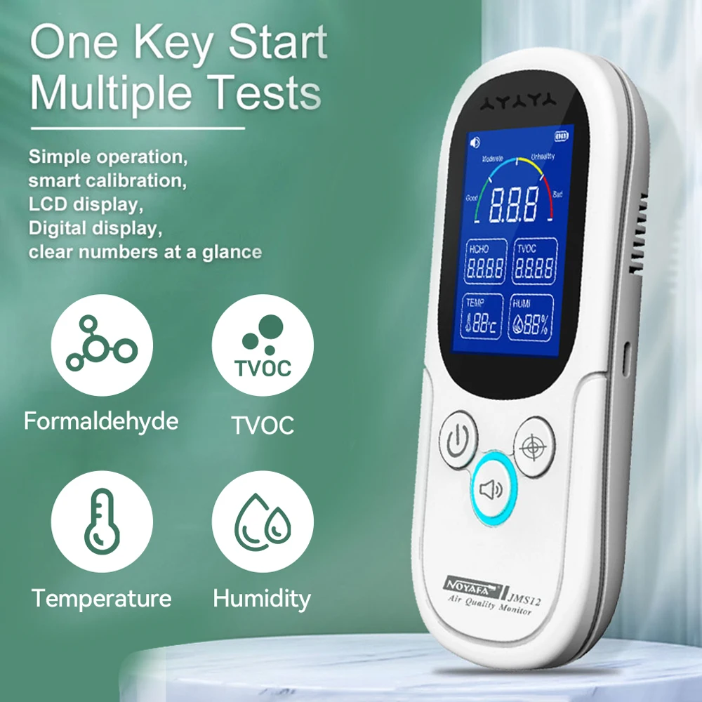 NOYAFA-Détecteur d'air JMS12, moniteur de qualité de l'air, testeur de température domestique intelligent portable, moniteur d'humidité, formaldéhyde, testeur TVOC
