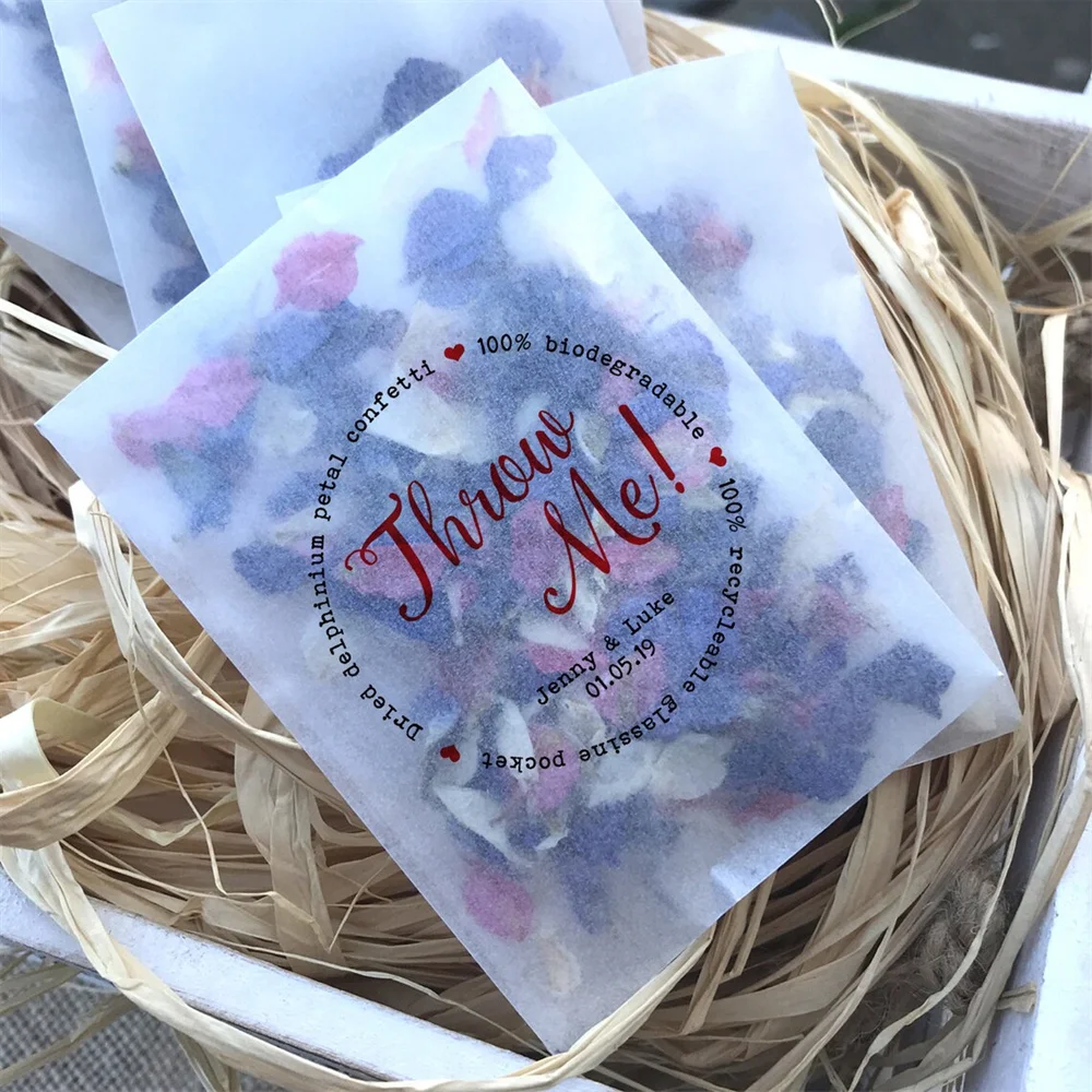 25pcs Eco-friendly glassine wedding confetti bags - different sizes - Throw Me full colour biodegradable wedding favor bags