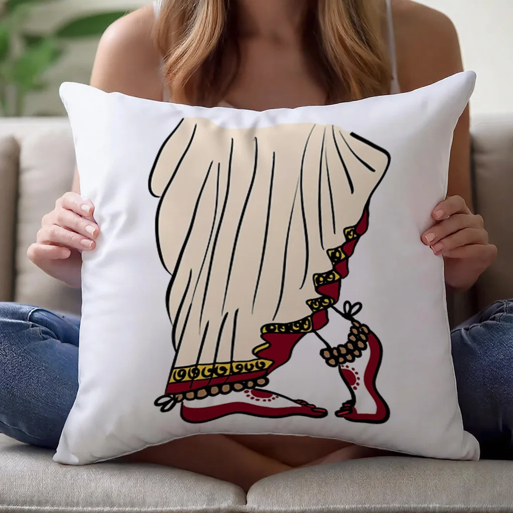 Boho Goddess Robe and Ornate Shoes Illustration Pillowcase Cushion Cover Boho Home Decor Aesthetic Throw Gift Print 45x45cm