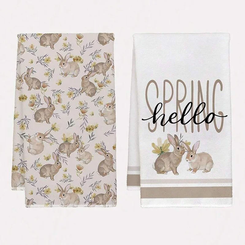 2Pcs, Easter Bunny Garden Kitchen Towels, 40Cm*60Cm Towel Set, Super Absorbent Soft Cleaning Cloth, Cooking and Baking Tea Towel, Hand Towel, Cleaning Cloth, Dishcloth, Kitchen Decoration, Living Room Decoration, Kitchen Essentials, Home Essentials