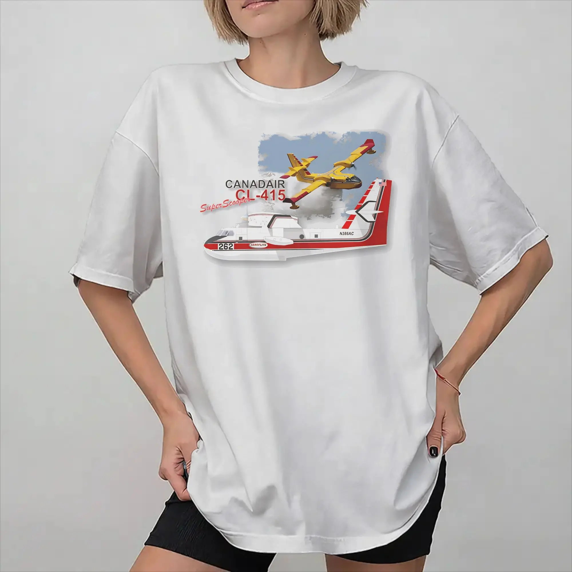 Mens Womens Canadair cl-415 Super Scooper firebomber Aircraft  T Shirt 100% Cotton Graphic Printed Tee Shirts  Clothing Outfits
