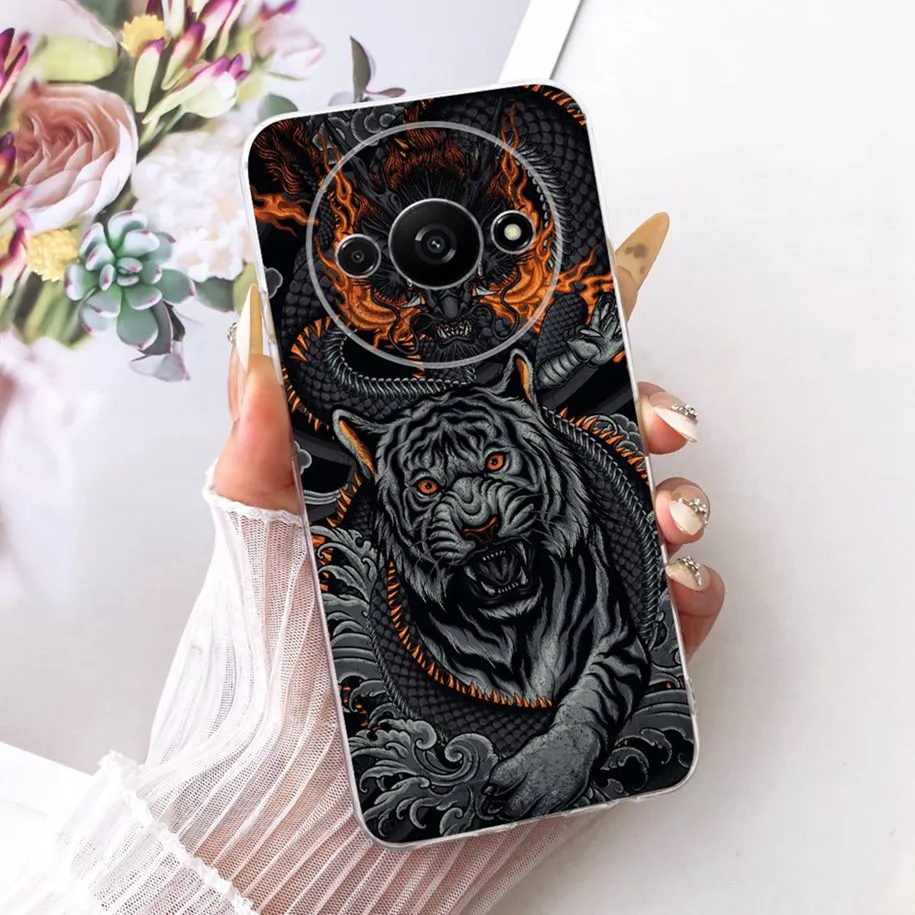ل Xiaomi Redmi A3 4G حافظة Redmi A3x الغطاء الخلفي الفاخرة التنين لطيف القط الكرتون لينة سيليكون الوفير ل Xiaomi Poco C61 الإسكان