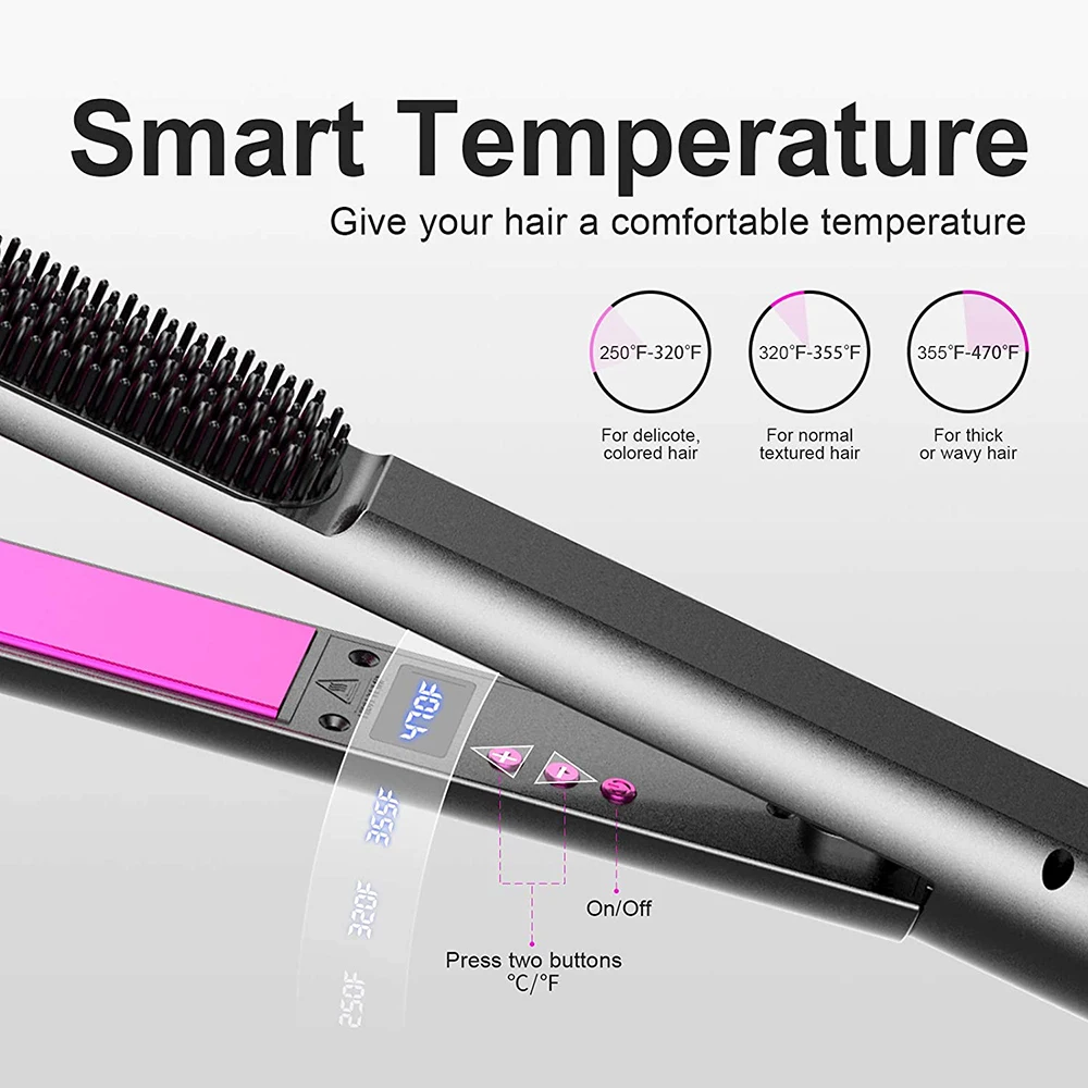 3 in 1 Professional Hair Straightener  Hair Heated Straightening Comb  Curling Iron  Electric Hair Styling  Ceramic Flat Iron