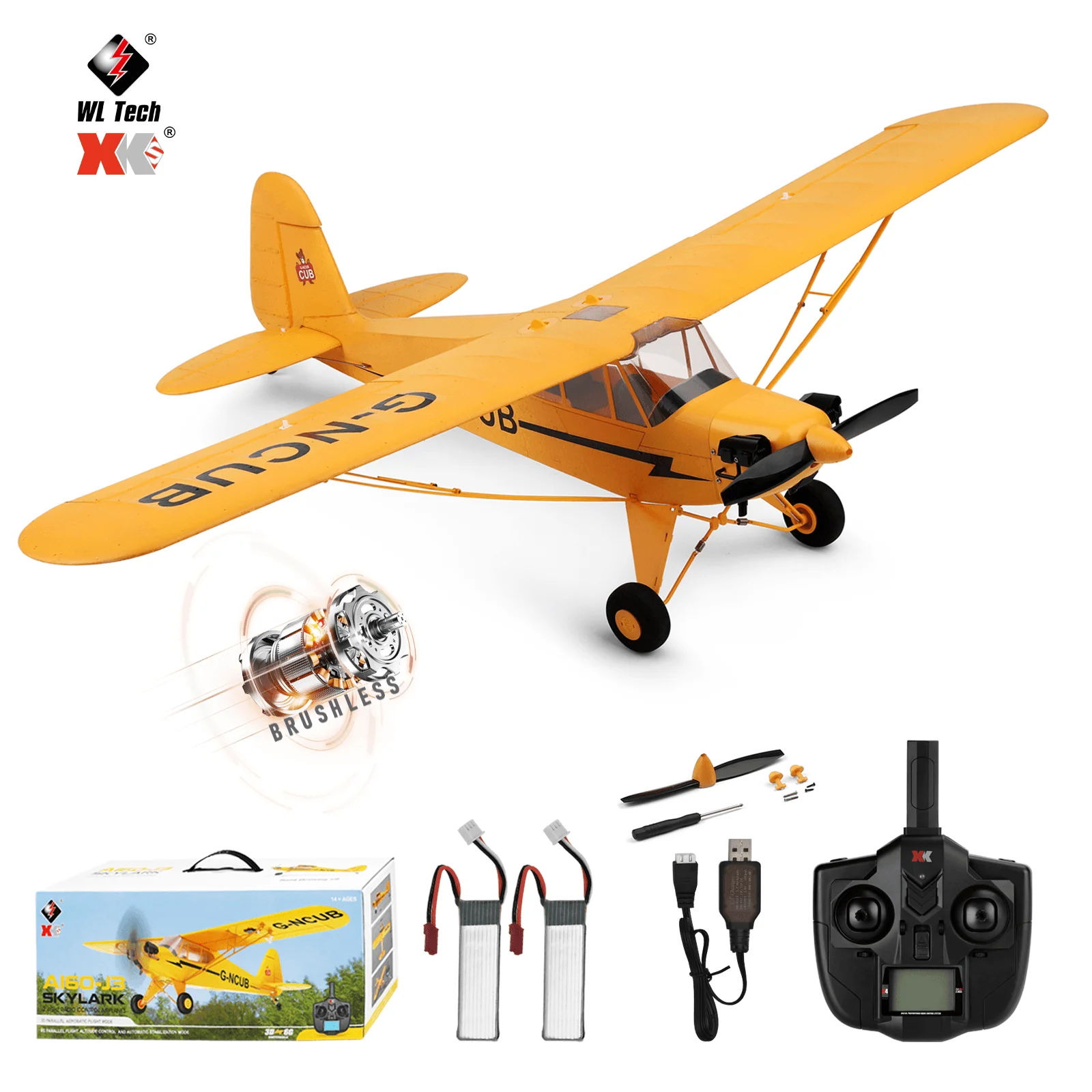 WLtoys A160 J3 RC Plane, 5 Channel RC Airplanes with 3D/6G Mode, 3D Brushless RC Planes with 2 Batteries, Gifts for Adults