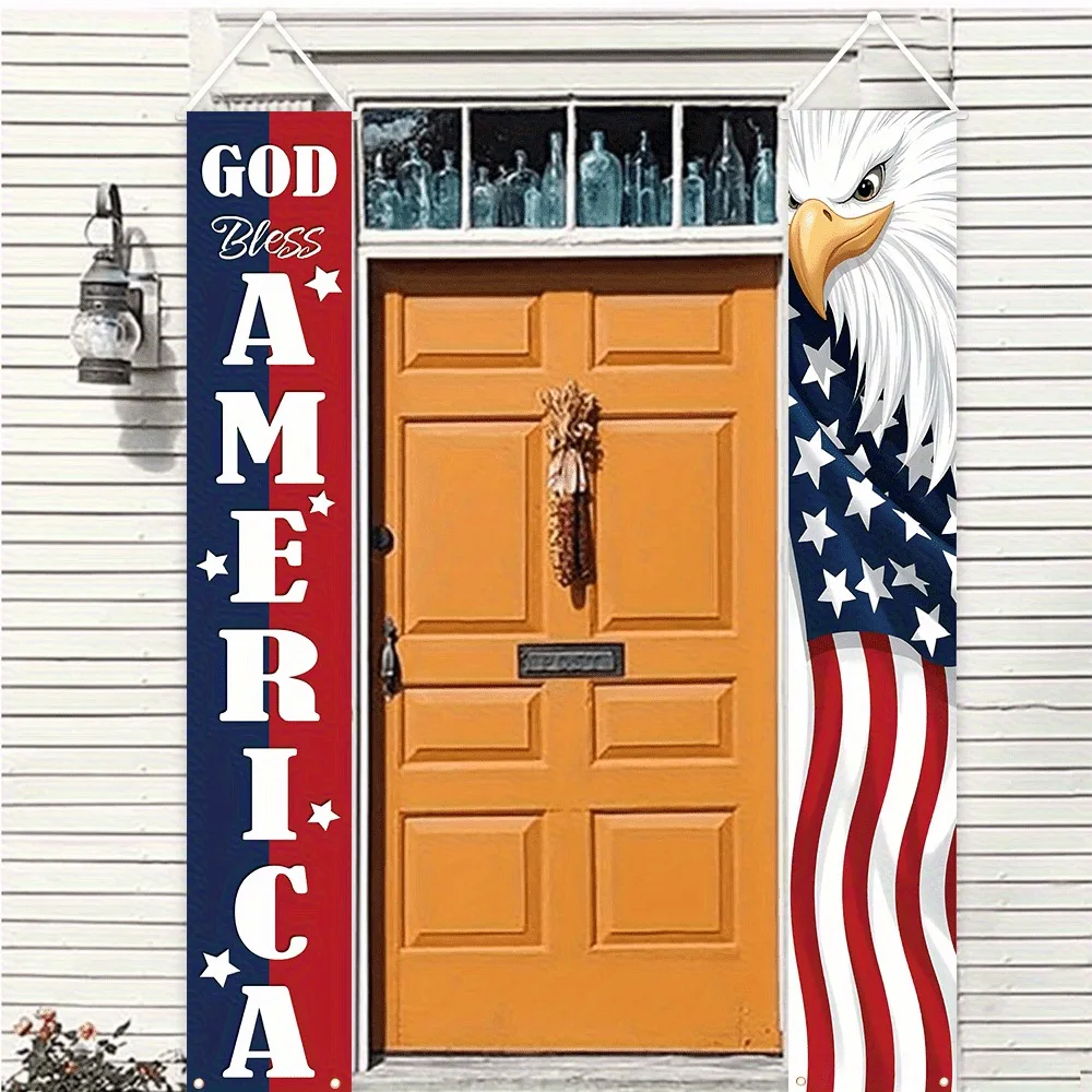 Banderas para Porche con la Frase 'God Bless America', Letreros para Puerta con la Bandera de Estados Unidos y el Águila Calva para la Celebración Patriótica del Día de la Independencia del 250.º Aniversario