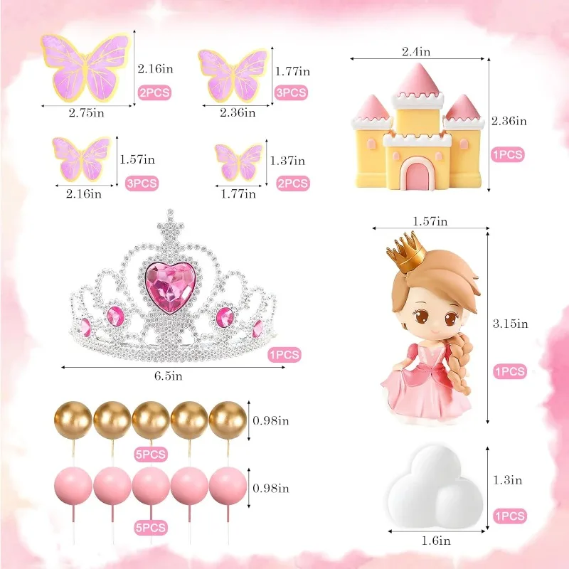 24pcs Princess Castle Cake Toppers Girls Birthday Party Decorations Princess Cake Decorations Crown Cake Topper Supplies view 2