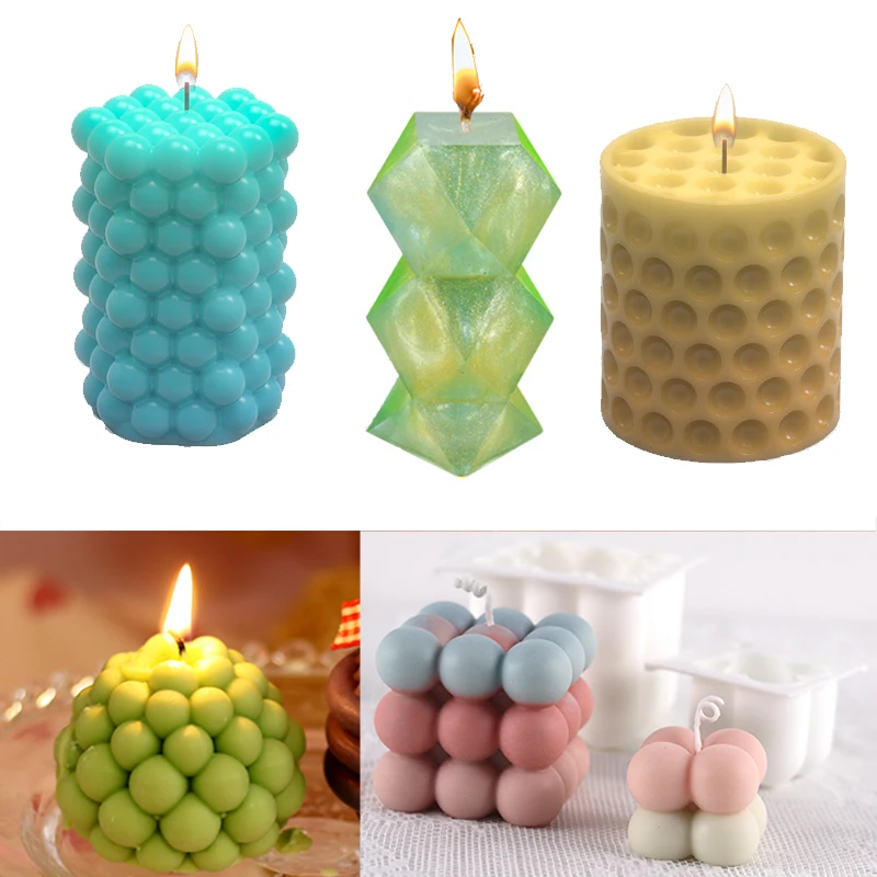 Non-stick Bubble Cube Candles Silicone Mold 3D Cube Pyramid Aromatherapy Candle Resin Mould Gypsum Craft Making Molds Home Decor