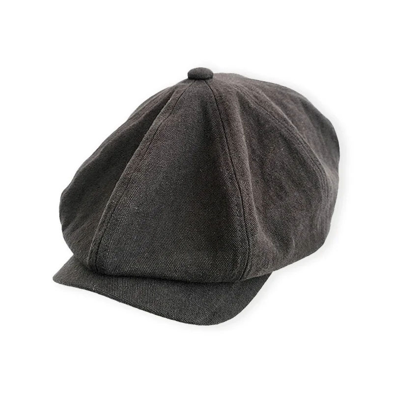 Newsboy Vintage Hat Cotton Linen Black Casual Outdoor Autumn Winter Octagon Cap Unisex