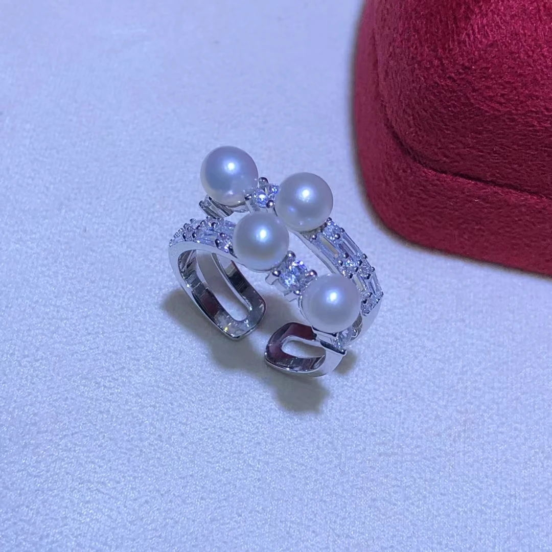 

925 Sterling Silver Adjustable Ring Mount Settings Findings Mountings Accessory Parts for 5-6mm Pearls 5pcs/lot