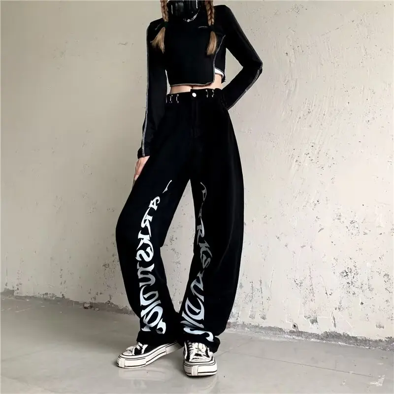 New Printed Casual Pants for Women Loose Side Row High Street Wide Leg Straight Tube Star Spring Long Pants Mop Floor New Style