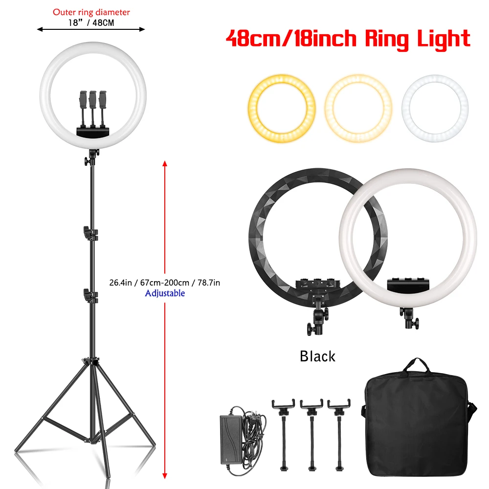 

SH 18 Inch Ring Light LED Selfie Video Lamp With Tripod Stand Phone Clip For YouTube Live Light Photo Photography Studio