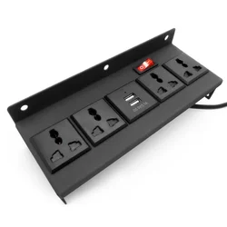 USB Power Strip Aluminum Panel 1.2M Extension Cord with 2USB 4 Outlets Hoisting Desktop Socket for Home Office