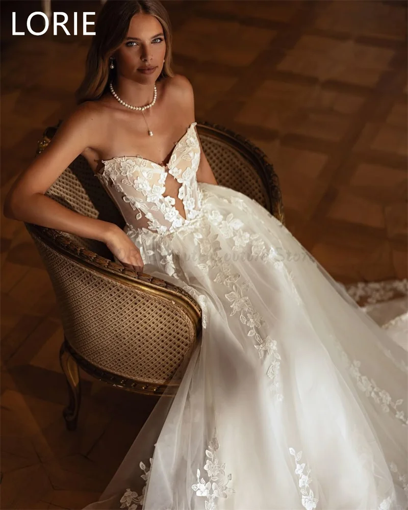 LORIE A-line Sexy Lace Appliques Wedding Dress V-Neck Wedding Gowns Scoop Backless Backless Bride Gown Customized 2025