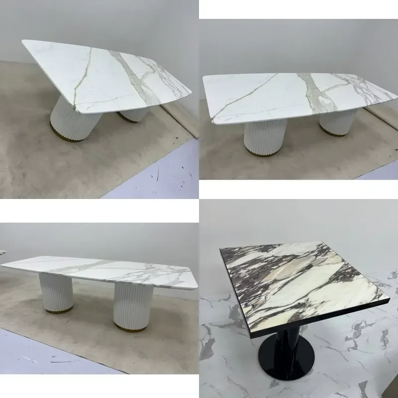 for Deluxe European Modern Dining Table with Stainless Steel Wooden Legs and Marble Top for Dining Living Room Furniture