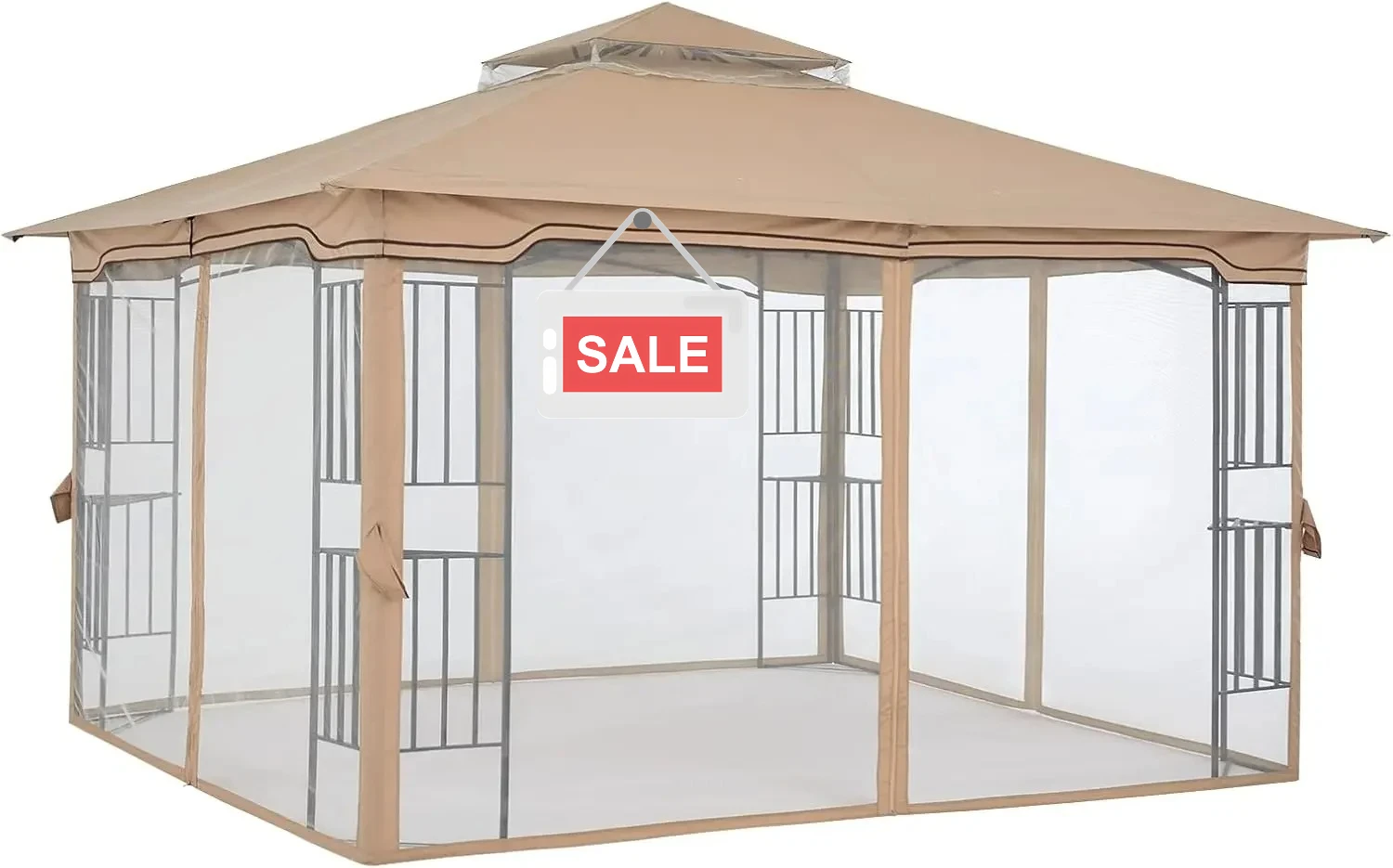 

Patio Outdoor Gazebo with Netting Screen Walls and Corner Shelf Design (11x11,Beige)