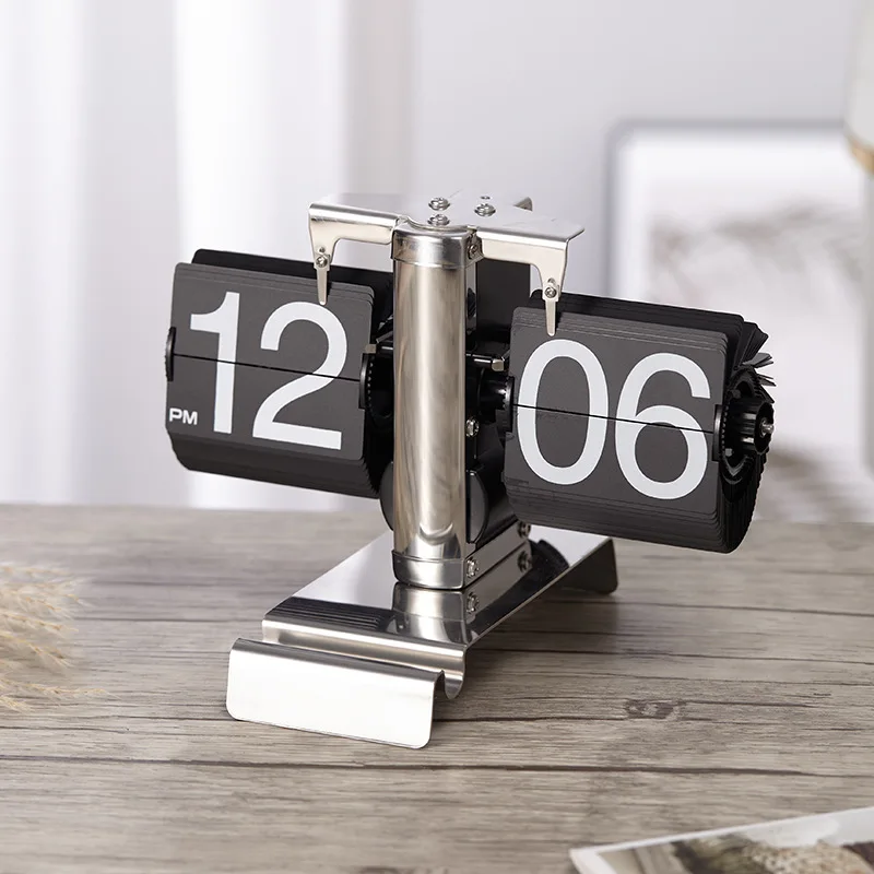 

Phone Holder Desk Clocks Stainless Steel Retro Nordic Flip Clock Mechanical Vintage Table Clocks Aesthetic Nixie Clock Office
