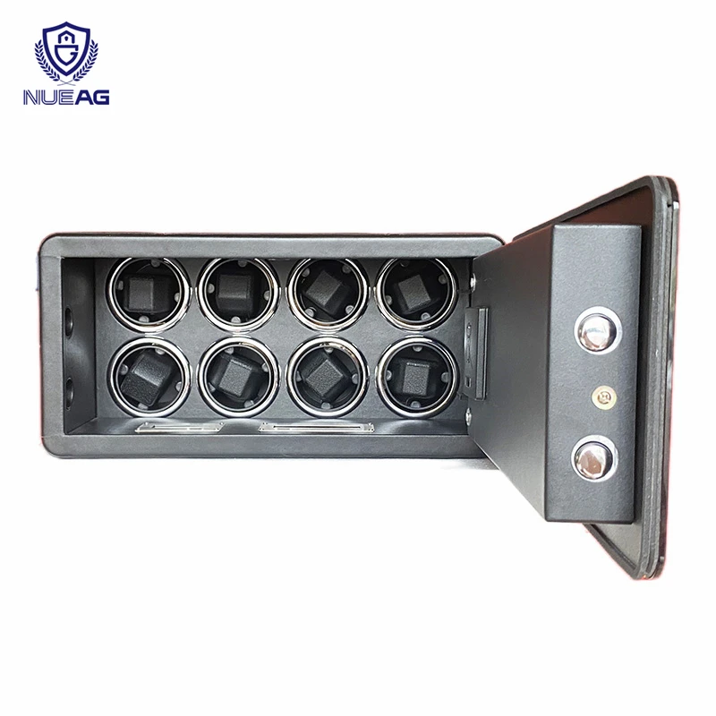 Alarm System Design Black Exclusive Orbital Watch Winder Safe for 8 Automatic Watches with Fingerprint Lock
