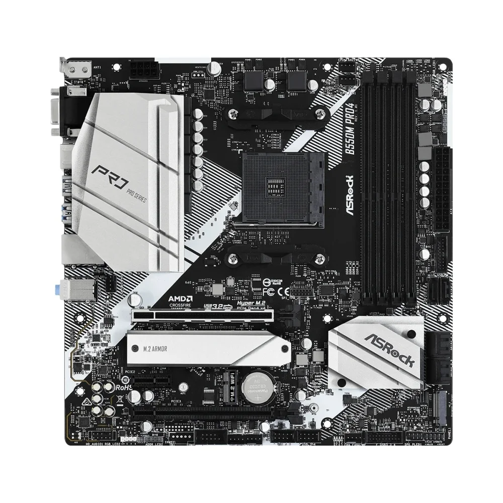 Płyta główna ASRock B550M Pro4, gniazdo AM4, procesory AMD B550, obsługa procesorów Ryzen 5 5600, 4500, 3200G, 3600, 5700X, pamięć DDR4, 128 GB, dysk SSD NVMe, format Micro ATX. — zdjęcie produktu 7